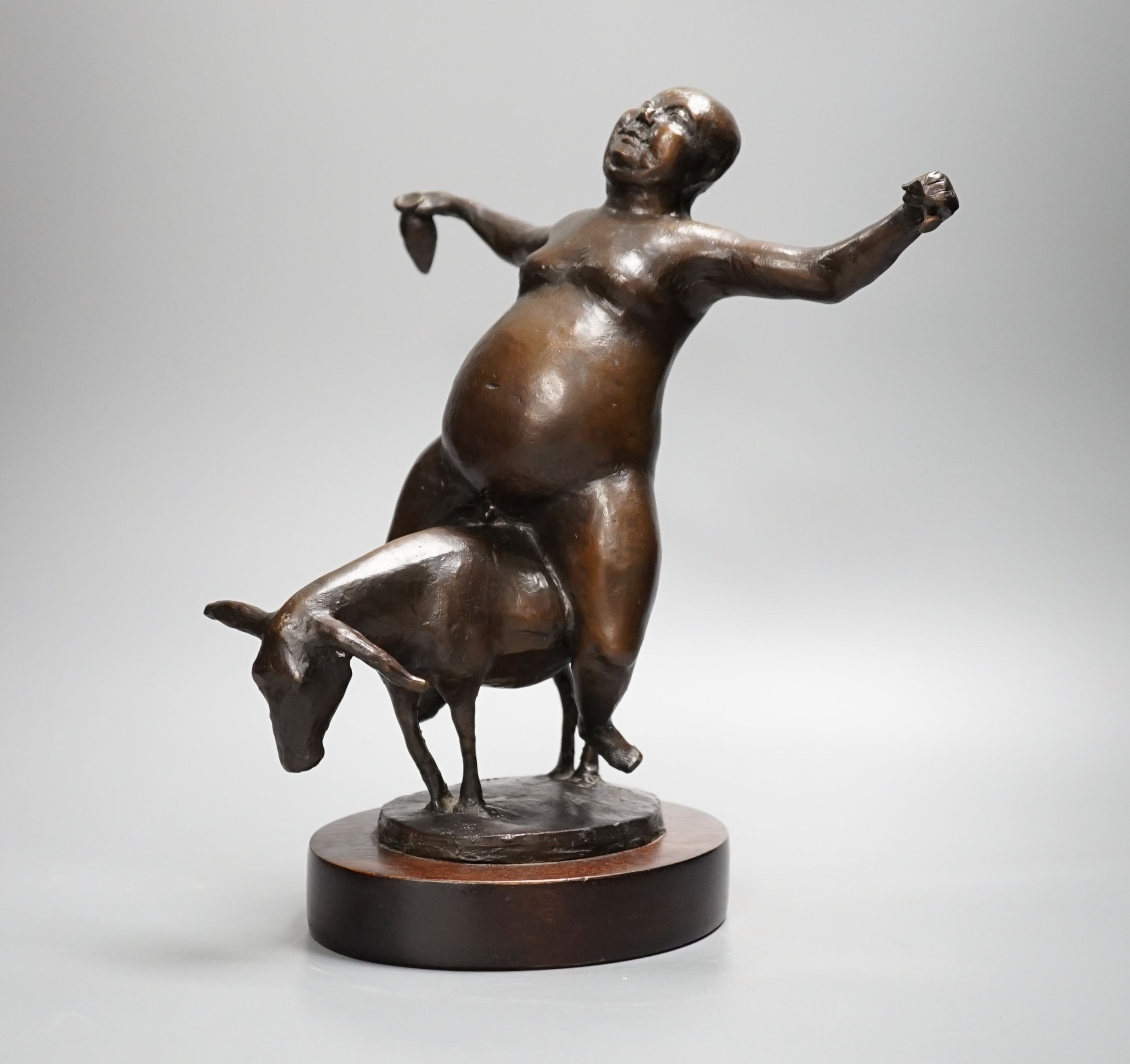 Olivia Musgrave (Irish, b. 1958) a bronze group, a rotund bacchanalian figure riding a mule 32cm